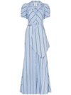 ROSIE ASSOULIN pouf-sleeve striped maxi dress