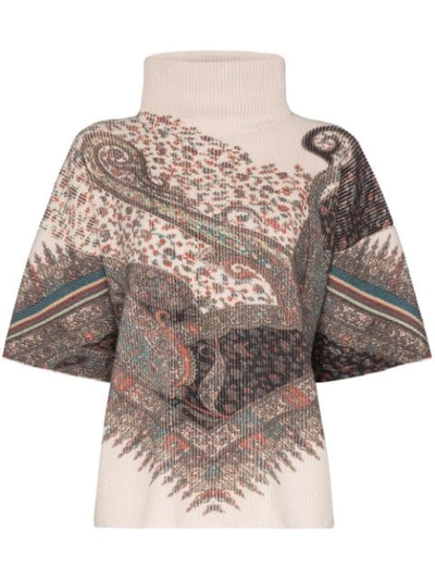 Etro Oversized Paisley-print Ribbed Jumper In Neutrals