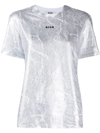 Msgm Cracked Metallic T-shirt In Silver
