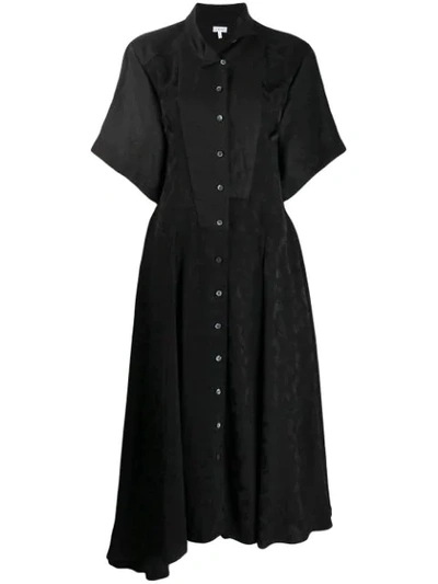 Loewe Asymmetric Paneled Satin-jacquard And Linen Midi Dress In Black