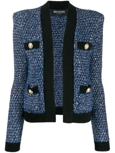 Balmain Tweed Double-breasted Jacket - 蓝色 In Blue