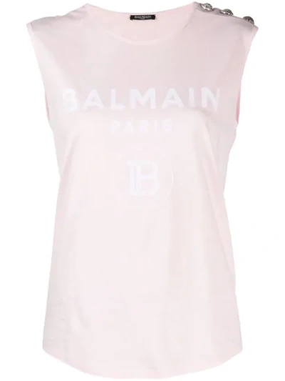 Balmain Logo Print Tank Top In Pink