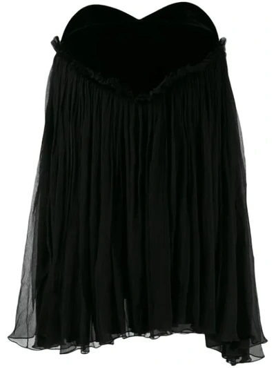 Saint Laurent Heart Neckline Crepe & Velvet Dress In Black