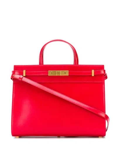 Saint Laurent Manhattan Small Smooth Leather Tote Bag In Rouge Eros