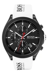 Hugo Boss Men's Velocity Black Stainless Steel & Silicone-strap Chronograph Watch In White/ Black