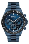 Hugo Boss Men's Chronograph Hero Blue Ion-plated Stainless Steel Bracelet Watch 43mm Women's Shoes In Blue/ Black