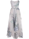 MARCHESA NOTTE DRAPED CORSET EMBROIDERED SILK ORGANZA GOWN