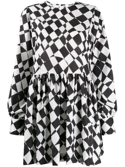 Msgm Geometric Print Short Dress In White