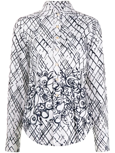 Pre-owned Romeo Gigli 1997 Deconstructed Plaid Print Shirt In White