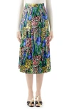 GUCCI PLEATED FELINE GARDEN PRINT SILK TWILL SKIRT,583626ZAB2V