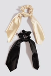 NA-KD 2-PACK SATIN BOW SCRUNCHIES - BLACK,WHITE