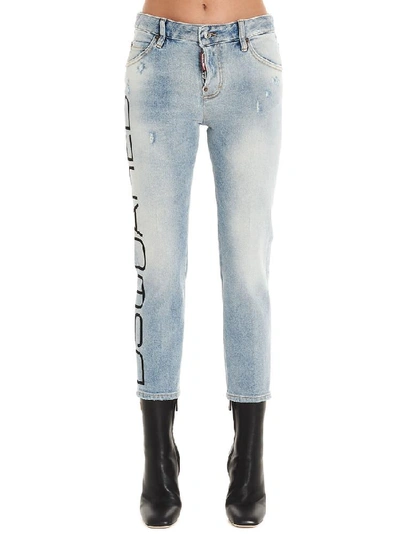 Dsquared2 Cropped Blue Acid Wash Cool Girl Jeans In Light Blue