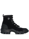 Moncler Helis Logo-print Leather-trimmed Suede Ankle Boots In Black