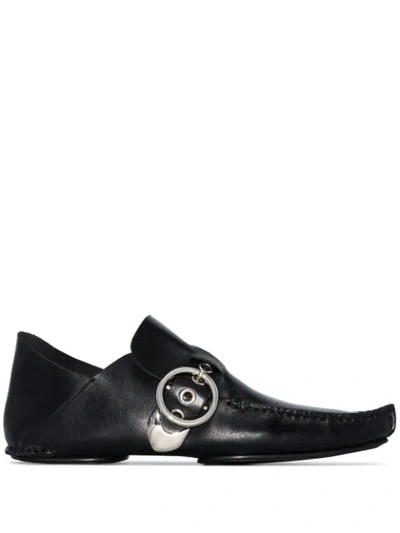Loewe Buckled Collapsible-heel Leather Loafers In Black