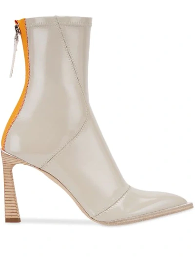 Fendi 85mm Faux Patent Leather Ankle Boots In Light Grey