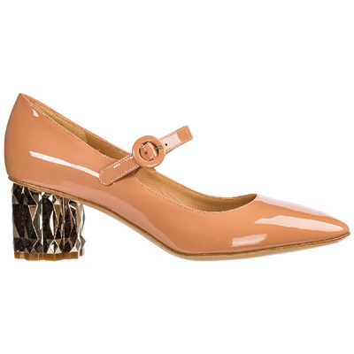 Ferragamo Women's Leather Pumps Court Shoes High Heel In Beige