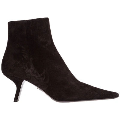 Prada Women's Suede Ankle Boots Booties In Black