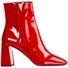 Prada Block Heel Patent Leather Bootie In Red