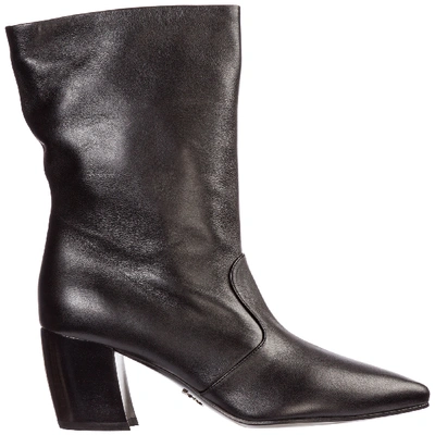 Prada Women's Leather Heel Boots In Black