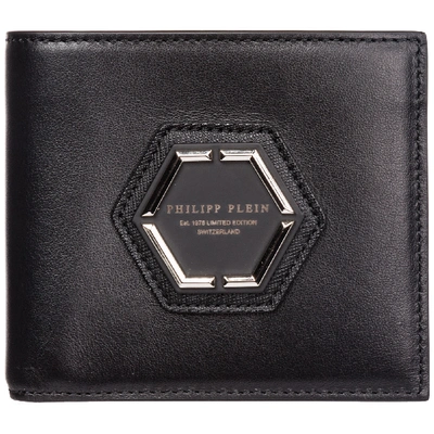 Philipp Plein Men's Genuine Leather Wallet Credit Card Bifold In Black