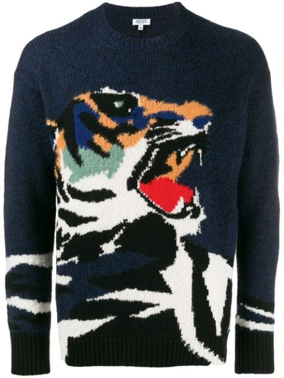 Kenzo Intarsien-pullover Mit Tiger In Blue