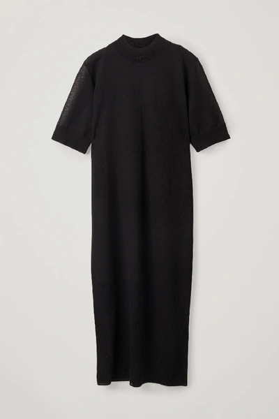 Cos Long Sheer Multi-stitch Dress In Black