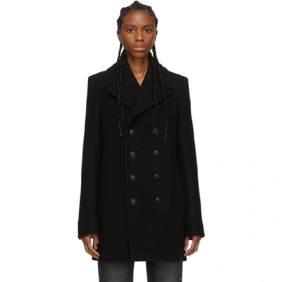 Saint Laurent 黑色羊毛毡经典款双排扣大衣 In Black
