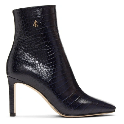 Jimmy Choo Minori 100 Embellished Croc-effect Leather Ankle Boots In Dusk