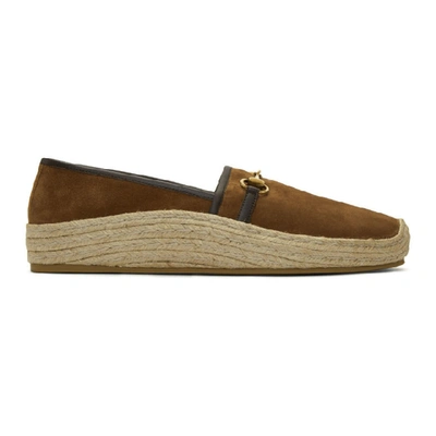 Gucci Horsebit Suede And Raffia Espadrille Loafers In Brown