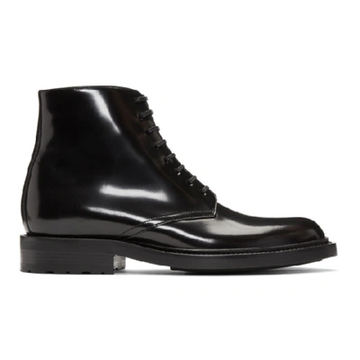 Saint Laurent Black Leather Army Laced Boots