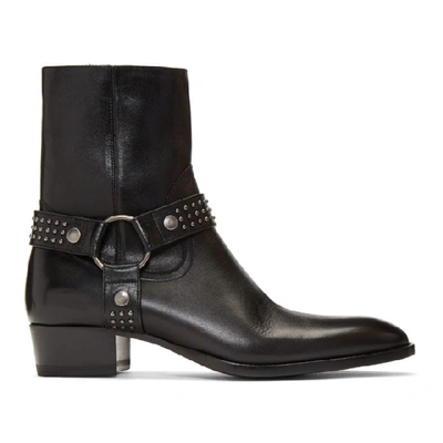 Saint Laurent Black Kangaroo-look Wyatt Harness Stud Boots In 1000 Black