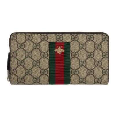 Gucci Beige Web Gg Supreme Zip-around Wallet