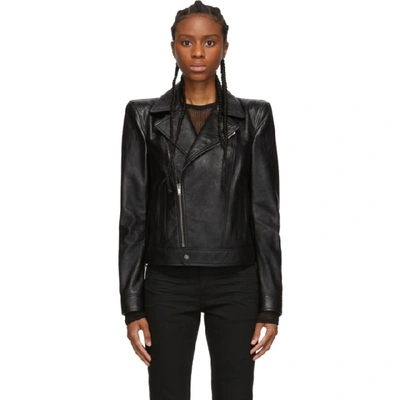 Saint Laurent Cropped Textured-leather Biker Jacket In Black