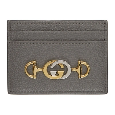 Gucci Zumi Grey Grained Leather Card Holder In 1275 Dusty