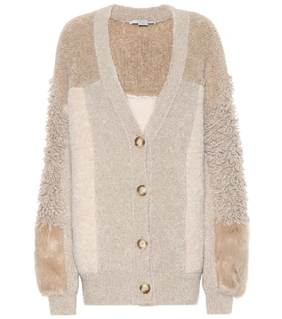 Stella Mccartney Faux Fur-trimmed Knitted Cardigan In Beige