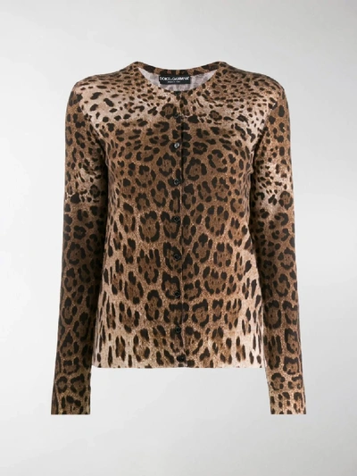 Dolce & Gabbana Leopard-print Virgin-wool Cardigan In Brown