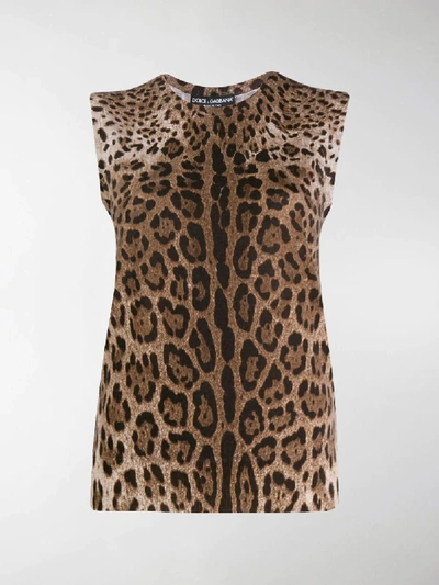 Dolce & Gabbana Leopard Print Tank Top In Brown
