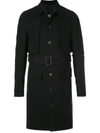 RICK OWENS RICK OWENS BELTED COTTON TRENCH COAT - 黑色