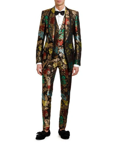 Dolce & Gabbana Men's Multi-floral Jacquard Three-piece Evening Suit In Multicolored