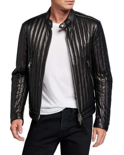 Tom Ford Men's Vertical Channel Leather Racer Jacket