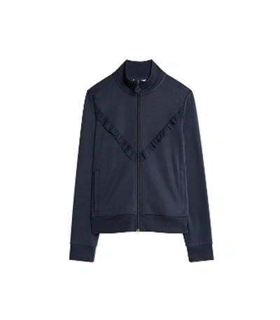 Tory Sport Ruffled Stretch-knit Track Jacket In Tory Navy