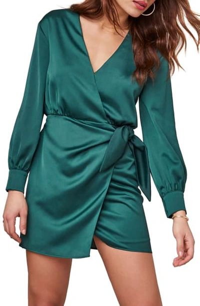 Astr Faux Wrap Minidress In Hunter Green