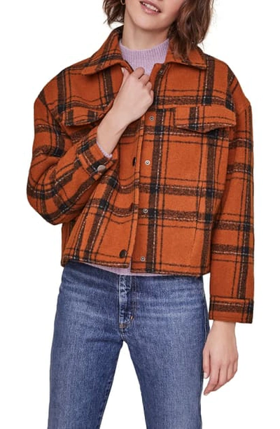 Astr Dakota Crop Jacket In Rust Black Plaid