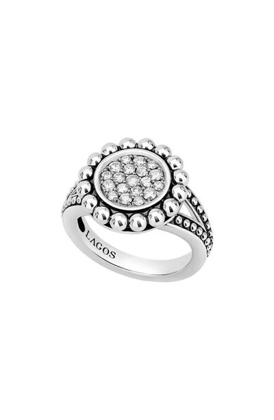 Lagos Sterling Silver Caviar Spark Diamond Ring In Silver/ Diamond