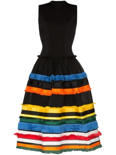 Angel Chen Embroidered-stripe Midi Dress In Black
