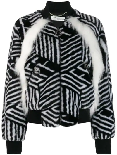 Off-white Faux-fur Zebra Monogram Bomber Jacket In White Black