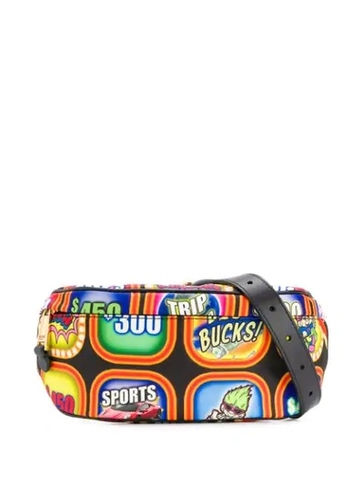 Moschino Printed Leather Belt Bag In Black