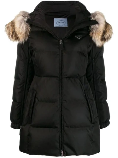 Prada Down Jacket Nylon/fur In Black