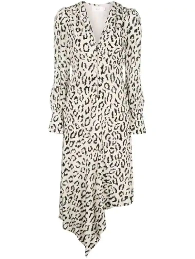 A.l.c Eden Leopard Print Silk Asymmetrical Long Sleeve Dress In White ,black