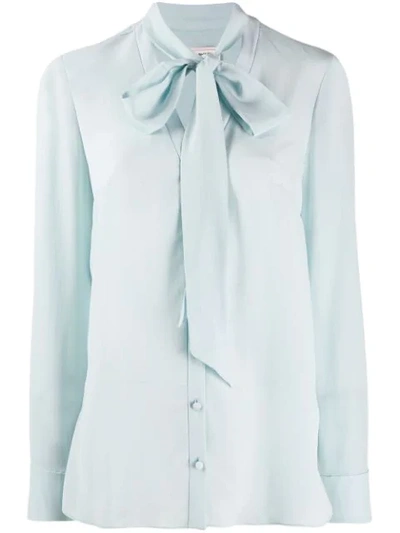 Alexander Mcqueen Pussy-bow Silk Crepe De Chine Blouse In Blue